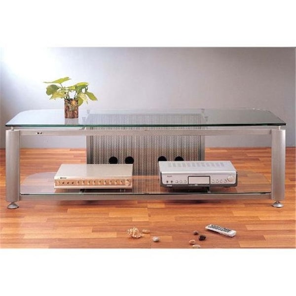 Vti Manufacturing VTI Manufacturing HGR60S Silver Oval Poles 2 Clear Glass 60 in Plasma DLP TV Stand - HGR60S
