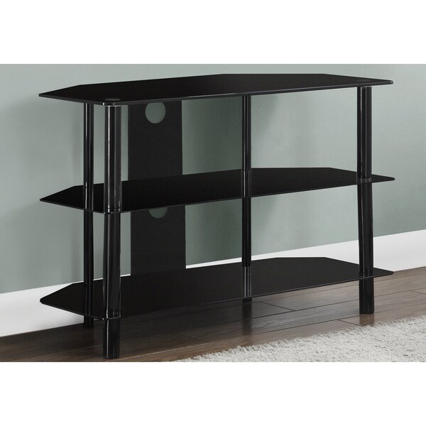 Monarch Specialties Tv Stand, 36 Inch, Console, Storage Shelves, Living Room, Bedroom, Tempered Glass, Black - I 2506