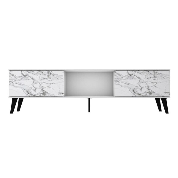 Designed To Furnish Doyers Mid-Century Modern TV Stand in White & Marble Stamp, 19.69 x 70.87 x 14.97 in. - DE2616331