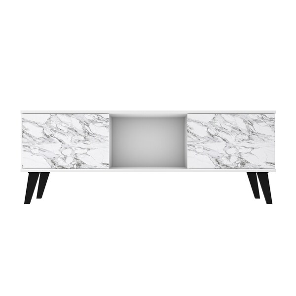 Manhattan Comfort Doyers 53.15 TV Stand, White and Marble Stamp - 174AMC208