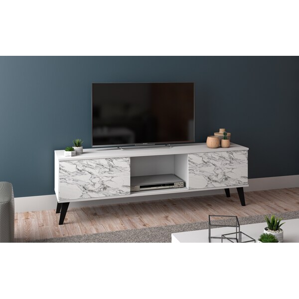 Manhattan Comfort Doyers 53.15 TV Stand, White and Marble Stamp - 174AMC208