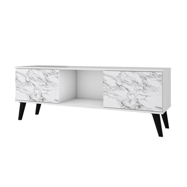 Manhattan Comfort Doyers 53.15 TV Stand, White and Marble Stamp - 174AMC208