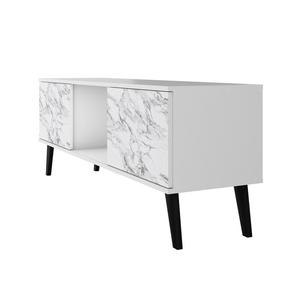 Manhattan Comfort Doyers 53.15 TV Stand, White and Marble Stamp - 174AMC208