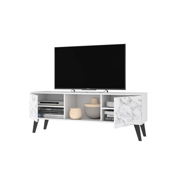 Manhattan Comfort Doyers 53.15 TV Stand, White and Marble Stamp - 174AMC208
