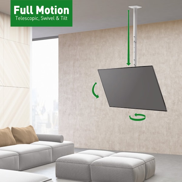 Barkan Barkan 13 - 75 inch Full Motion - 3 Movement Flat / Curved Long TV Ceiling Mount White & Black - 4500L