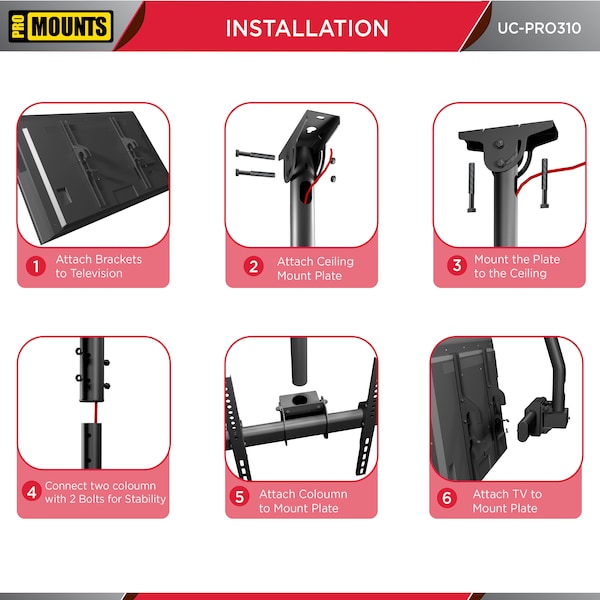 Promounts Ceiling TV Mount for TVs 37 in. - 90 in. Up to 88 lbs - UC-PRO310