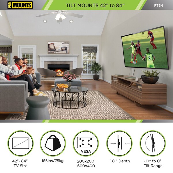 Promounts Tilt TV Wall Mount for TVs 43 in. - 84 in. Up to 165 lbs - FT64