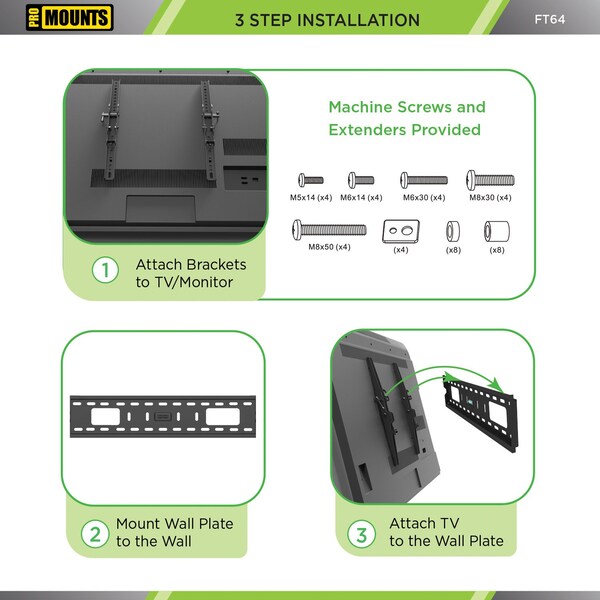 Promounts Tilt TV Wall Mount for TVs 43 in. - 84 in. Up to 165 lbs - FT64