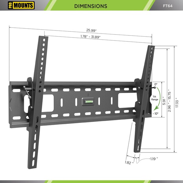 Promounts Tilt TV Wall Mount for TVs 43 in. - 84 in. Up to 165 lbs - FT64