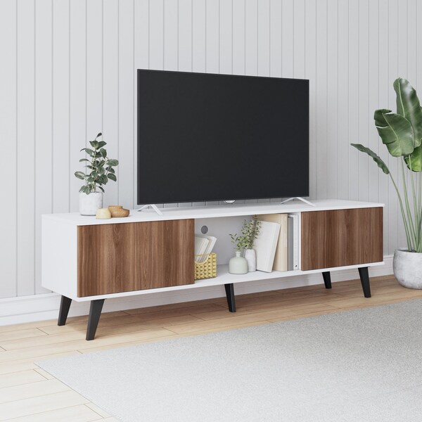 Manhattan Comfort Doyers 70.87 TV Stand, White and Nut Brown - 176AMC188