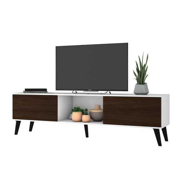 Manhattan Comfort Doyers 70.87 TV Stand, White and Nut Brown - 176AMC188