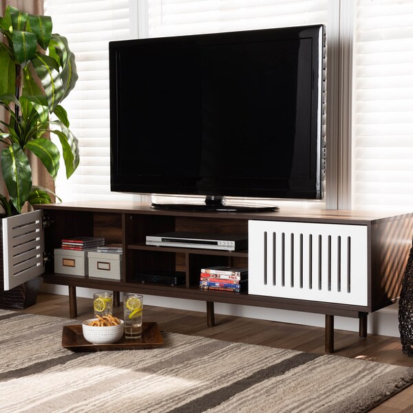 Baxton Studio Meike Two-Tone Walnut Brown and White Wood TV Stand - 169-10747