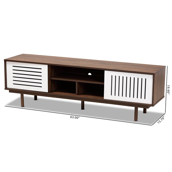 Baxton Studio Meike Two-Tone Walnut Brown and White Wood TV Stand - 169-10747