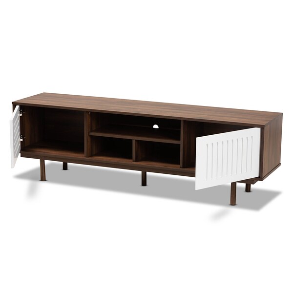 Baxton Studio Meike Two-Tone Walnut Brown and White Wood TV Stand - 169-10747