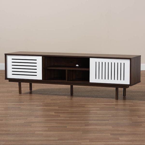 Baxton Studio Meike Two-Tone Walnut Brown and White Wood TV Stand - 169-10747