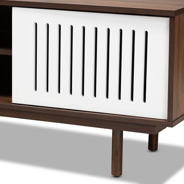 Baxton Studio Meike Two-Tone Walnut Brown and White Wood TV Stand - 169-10747