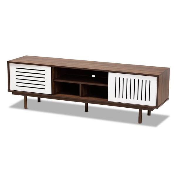 Baxton Studio Meike Two-Tone Walnut Brown and White Wood TV Stand - 169-10747