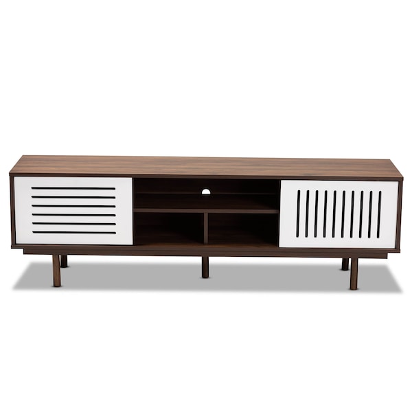 Baxton Studio Meike Two-Tone Walnut Brown and White Wood TV Stand - 169-10747