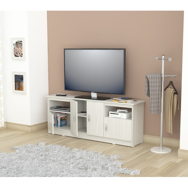 Inval TV Stand 63 in. W White Fits TVs Up to 60 in. with Storage Doors - MTV-17319