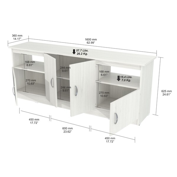 Inval TV Stand 63 in. W White Fits TVs Up to 60 in. with Storage Doors - MTV-17319