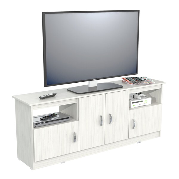 Inval TV Stand 63 in. W White Fits TVs Up to 60 in. with Storage Doors - MTV-17319