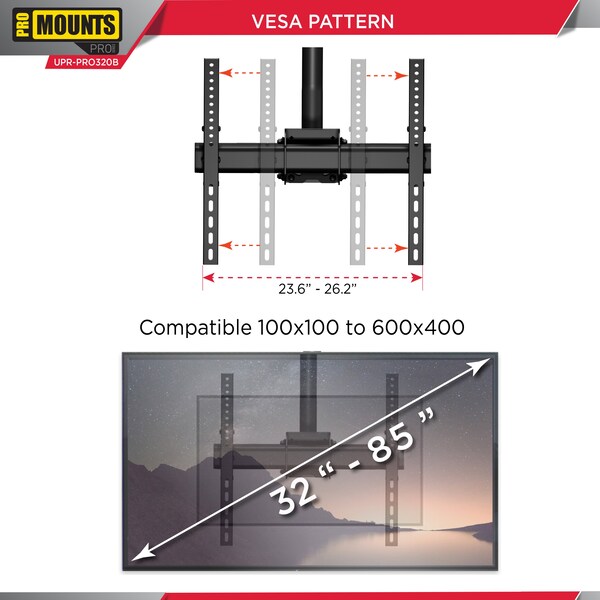 Promounts Dual Ceiling TV Mount for TVs 32 in. - 85 in. Up to 88 lbs each - UC-PRO320B