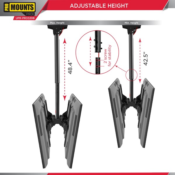 Promounts Dual Ceiling TV Mount for TVs 32 in. - 85 in. Up to 88 lbs each - UC-PRO320B