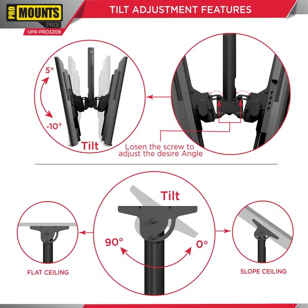 Promounts Dual Ceiling TV Mount for TVs 32 in. - 85 in. Up to 88 lbs each - UC-PRO320B