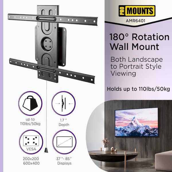 Promounts Rotating TV Wall Mount for TVs 37 in. - 85 in. Up to 110 lbs - AMR6401