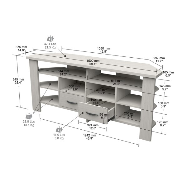 Inval Corner TV Stand 59.1 in. W Washed Oak Fits TVs up to 60 in. - MTV-21619
