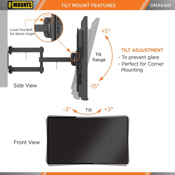 Promounts Full Motion TV Wall Mount for TVs 37 in. to 92 in. Up to 88 lbs - OMA6401