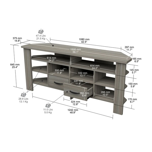 Inval Corner TV Stand 59.1 in. W Smoke Oak Fits TVs up to 60 in. - MTV-21319