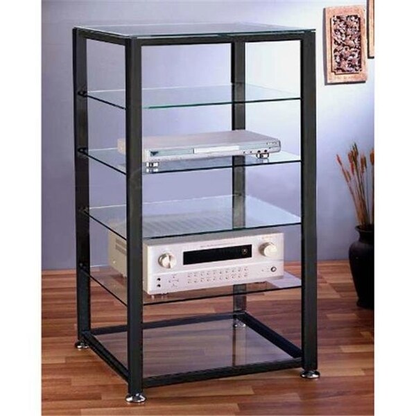 Vti Manufacturing VTI Manufacturing EGR406B 4 Black Poles 6 Clear Glass Shelves AV Stand - EGR406B