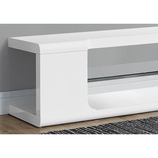 Monarch Specialties Tv Stand, 60 Inch, Console, Storage Shelves, Living Room, Bedroom, Laminate, Glossy White - I 3535