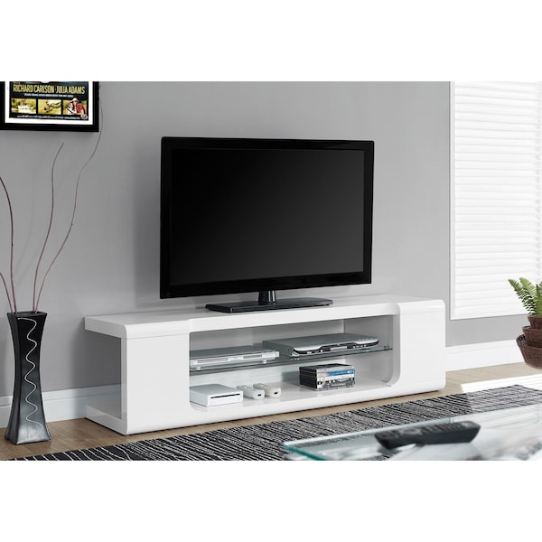 Monarch Specialties Tv Stand, 60 Inch, Console, Storage Shelves, Living Room, Bedroom, Laminate, Glossy White - I 3535