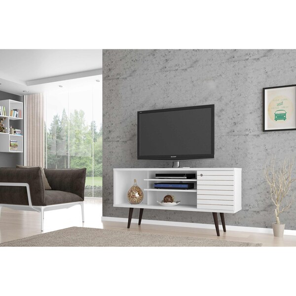 Manhattan Comfort TV Stand, Mid Century, White, 53.14" - 200AMC6