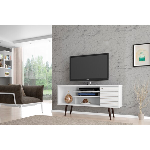 Manhattan Comfort TV Stand, Mid Century, White, 53.14" - 200AMC6
