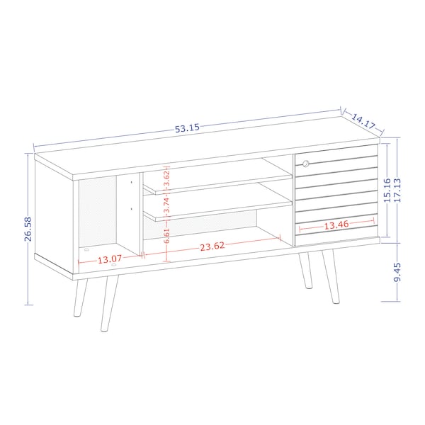 Manhattan Comfort TV Stand, Mid Century, White, 53.14" - 200AMC6