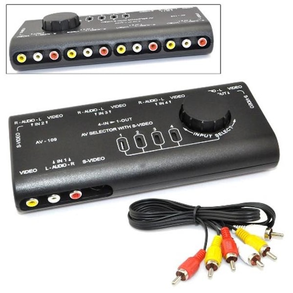 Ikkegol IKKEGOL 10406 4 in. 1 AV Audio Video Signal Switcher S-Video Selector with RCA Cable - 10406