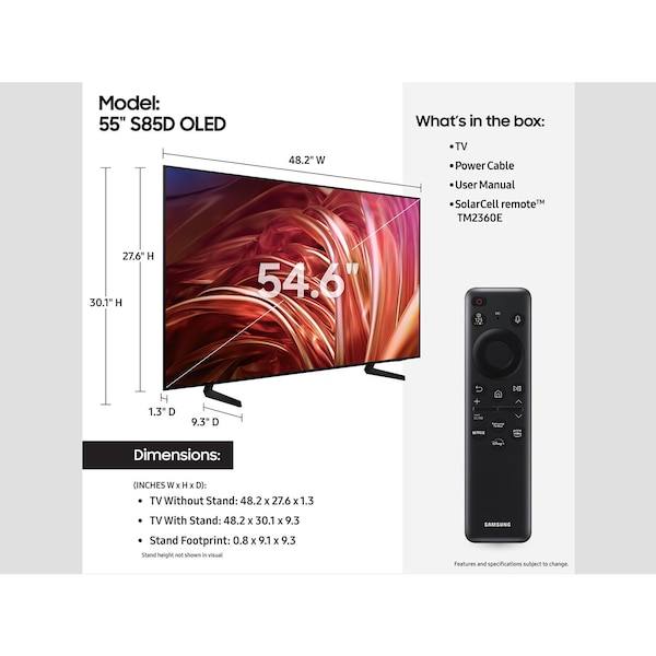 Samsung 55in Class OLED 4K HDR TV S85D Series - QN55S85DAEXZA