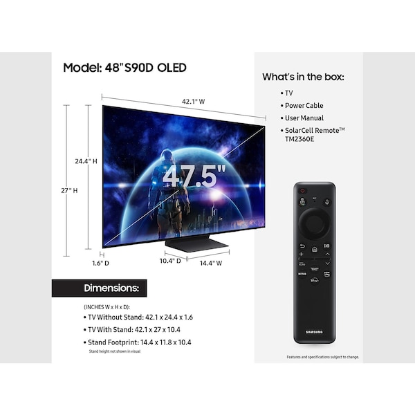 Samsung 65in Class OLED 4K HDR Gaming TV S90D Series - QN65S90DAFXZA