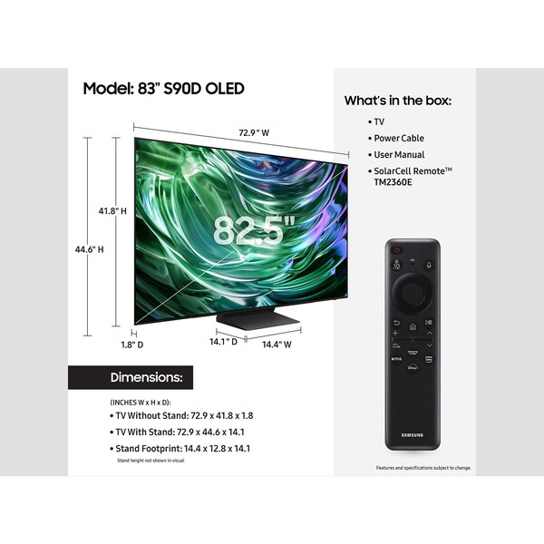 Samsung 83in Class OLED 4K HDR Gaming TV S90D Series - QN83S90DAEXZA