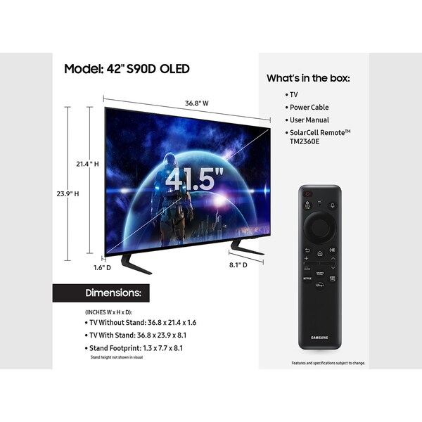 Samsung 42in Class OLED 4K HDR Gaming TV S90D Series - QN42S90DAEXZA