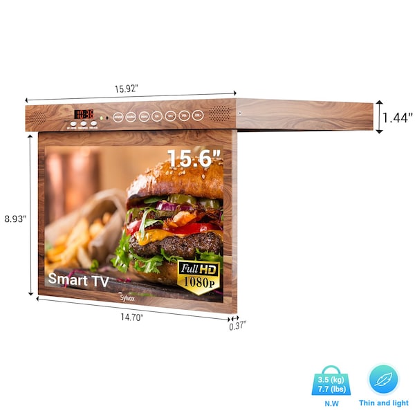 Sylvox 15.6in Smart Under Cabinet TV for Kitchen Wood - KT16A0KHGA-W