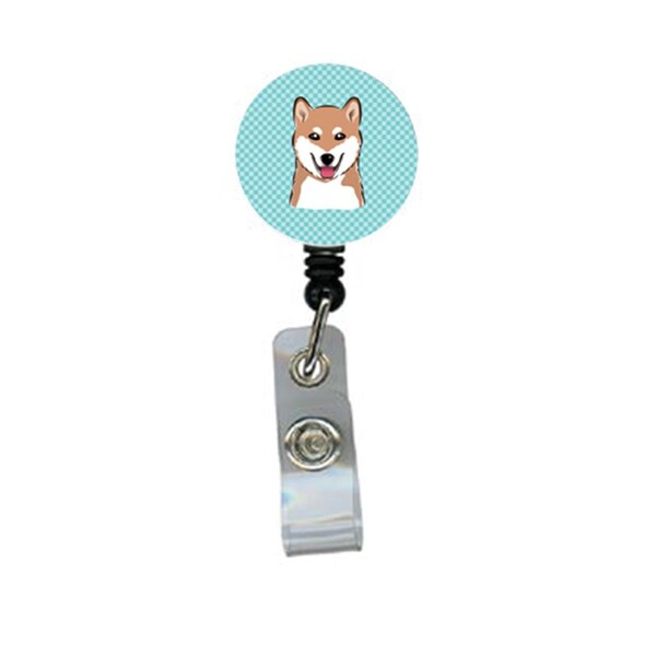 Teacher&Aposs Aid Checkerboard Blue Shiba Inu Retractable Badge Reel - TE3439788