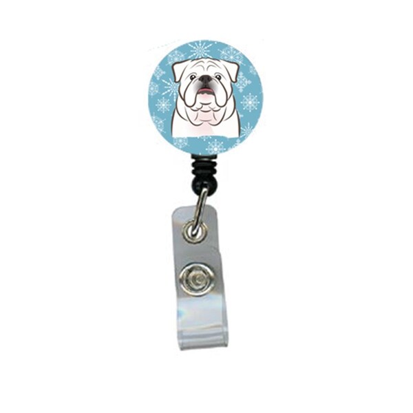 Carolines Treasures Snowflake White English Bulldog Retractable Badge Reel - BB1654BR