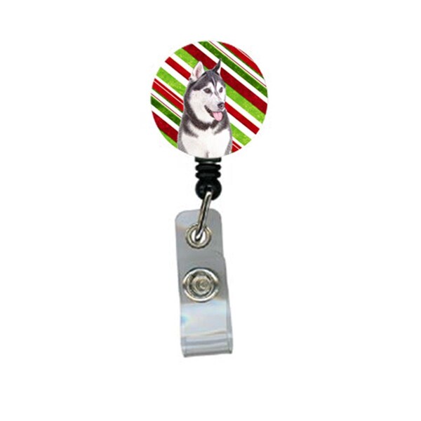 Carolines Treasures Candy Cane Holiday Christmas Alaskan Malamute Retractable Badge Reel - KJ1168BR