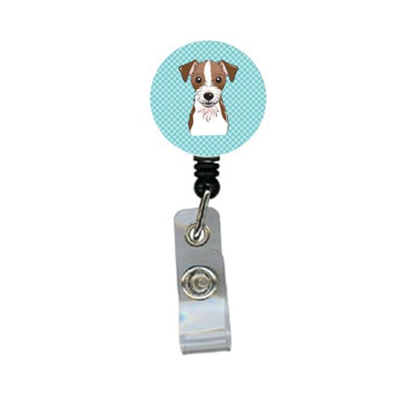 Teacher&Aposs Aid Checkerboard Blue Jack Russell Terrier Retractable Badge Reel - TE3441765