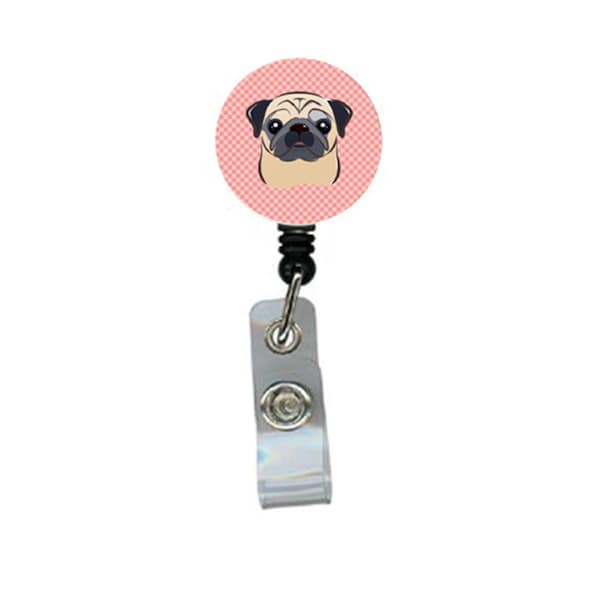 Carolines Treasures Checkerboard Pink Fawn Pug Retractable Badge Reel - BB1262BR