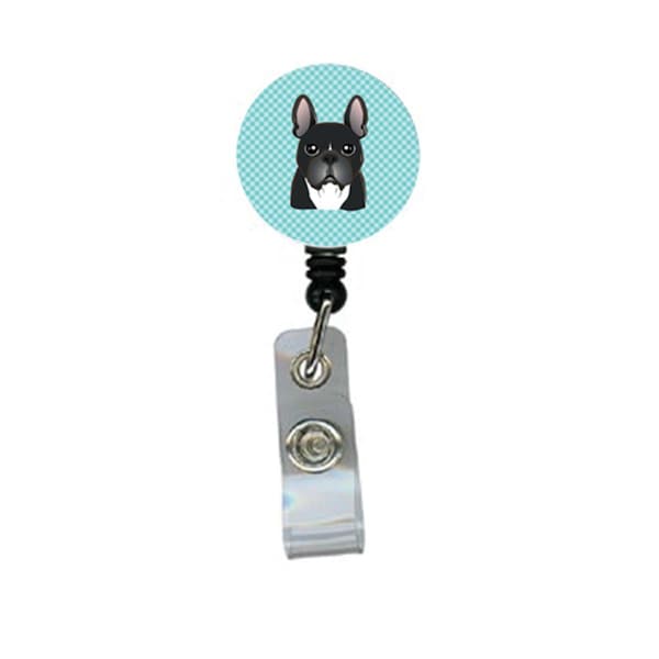 Carolines Treasures Checkerboard Blue French Bulldog Retractable Badge Reel - BB1165BR